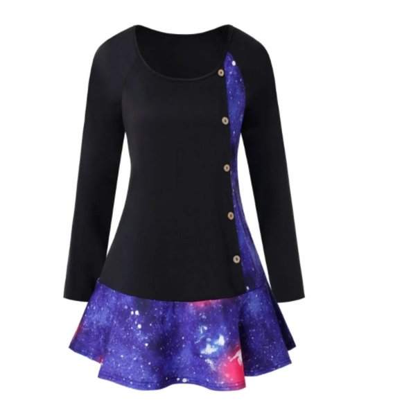 Rosegal Tops - Flounce Plaid 3D Galaxy Santa Claus Print T-shirt